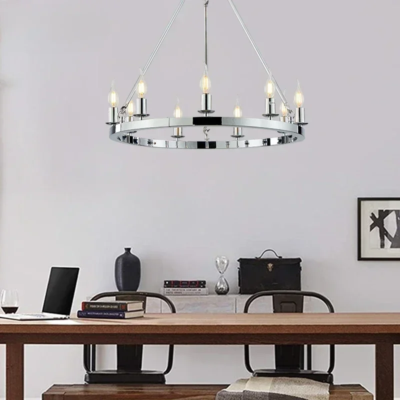 Black Chandeliers Industrial Iron Lighting Candle Light Hanging Ceiling Chandelier Fixture Dining Kitchen Bedroom Living Room
