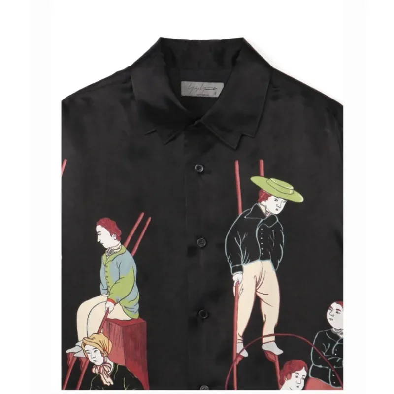Rokumeikan Print Real Silk Shirts Luxury Design Yamamoto-Style Shirts Oversized for Womens Chemise Homme Original Black Shirt