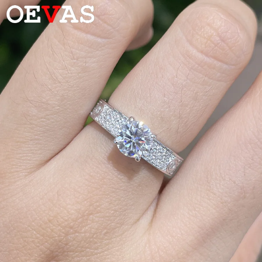 

OEVAS 1CT Full Moissanite Rings Double Row S925 Sterling Silver plated 18K Wedding Band Rings for Women Fine Jewelry with GRA
