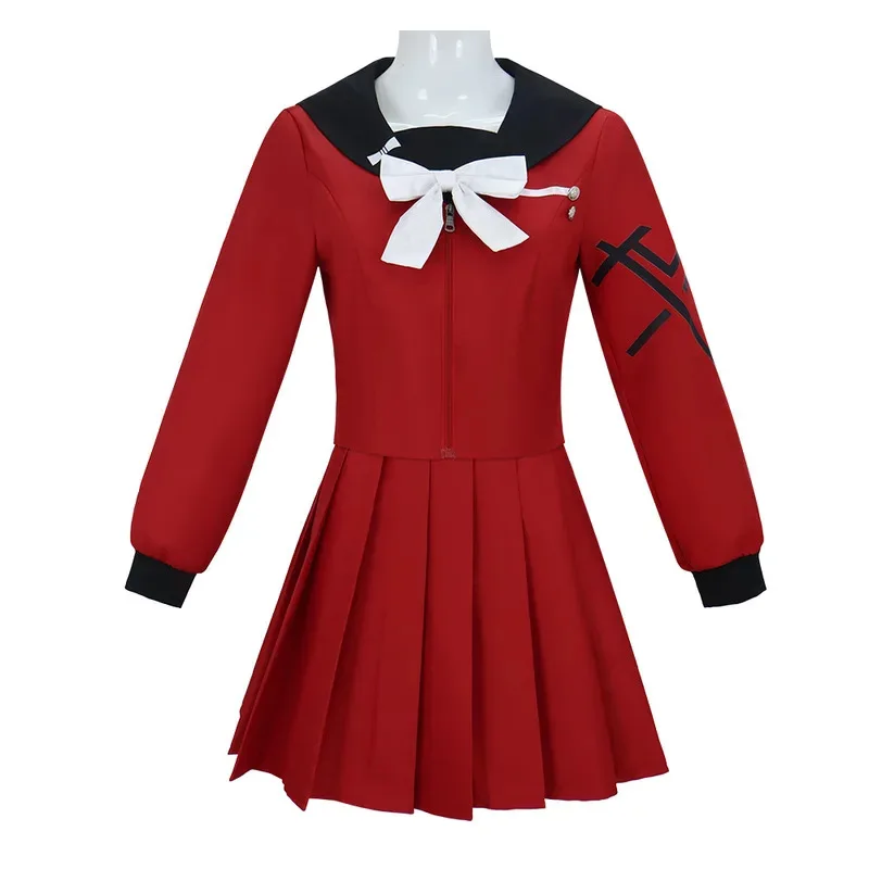 Anime Game Cosplay Tsukumo Kako Costume Japanese Girls School Uniform JK Red Dress Pink f45f55,