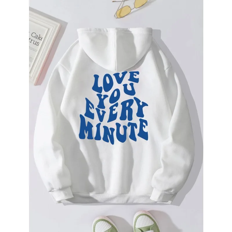 

With Plain Letters Print Hoodie Trendy Kangaroo Pockets Drawstring Hooded Autumn Winter Fleece Pullover Loose Casual Sweatshirt