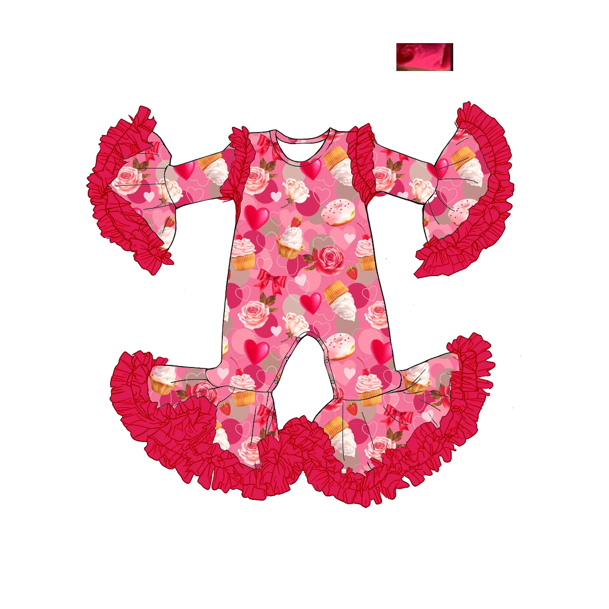 Valentine's Day Boutique Children's Clothing Love Cartoon Candy Print Long Sleeve Mesh Jumpsuit Mesh Girl Suit Baby Clothing