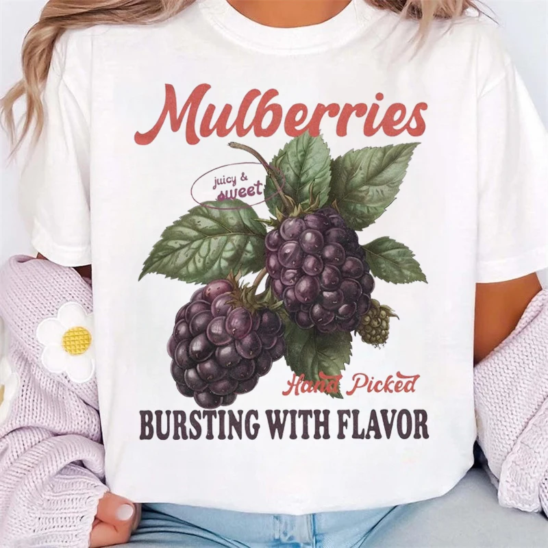 

Mulberry Pattern Printed Cute Women's T-Shirt Casual Style Basic Style Popular Top Short Sleeved Fun Cartoon Women's T-Shirt