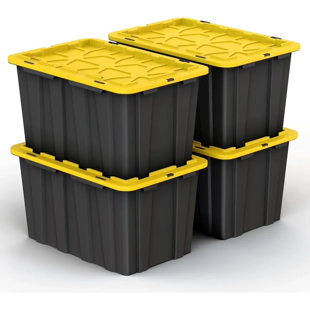 

4-Pack Large 17-Gallon Stackable Storage Bins with Lids, Extra Strength Clear, Built-in Handle - Black and Yellow