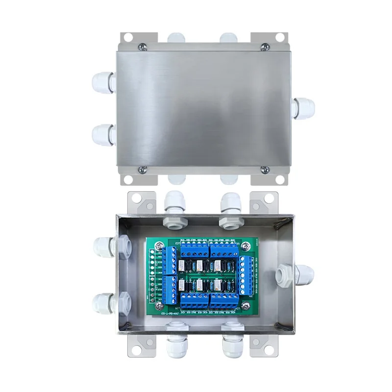 The junction box is made of stainless steel plastic and is specifically designed for measuring force and weight sensors