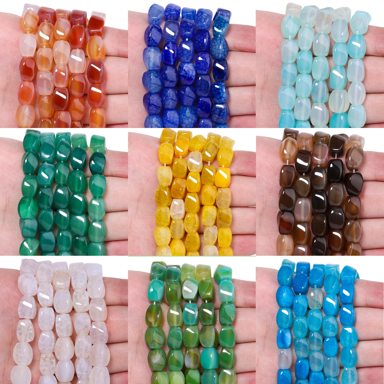 8x12mm facettierte, gedrehte, rissige Streifen-Achatperlen, Naturstein, lose Spacer-Perlen für die Schmuckherstellung, DIY-Perlenzubehör