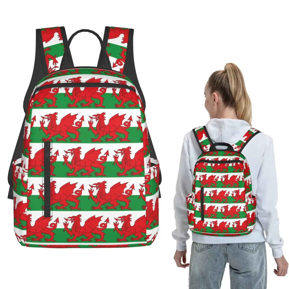 Flag Of Wales Welsh Dragon Backpack Large Capacity Boys Girls BookBag School Bag Shoulder Bags for Men Women
