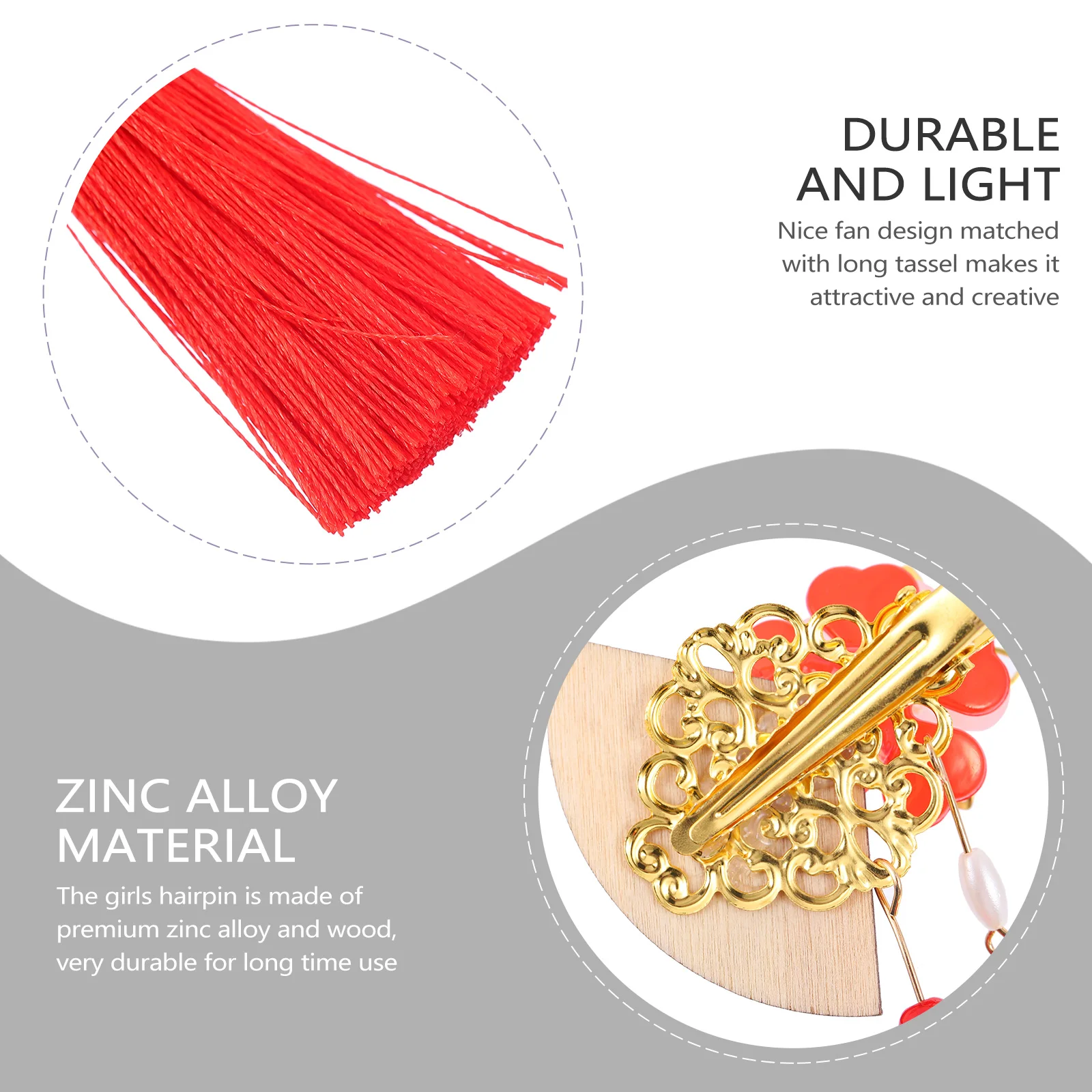 

2pcs Women Hairpin Fan Shape Hair Clip Japanese Style Barrette Girls Headdress Tassel Hairpin Zinc Alloy Wood Hair Decor Costume