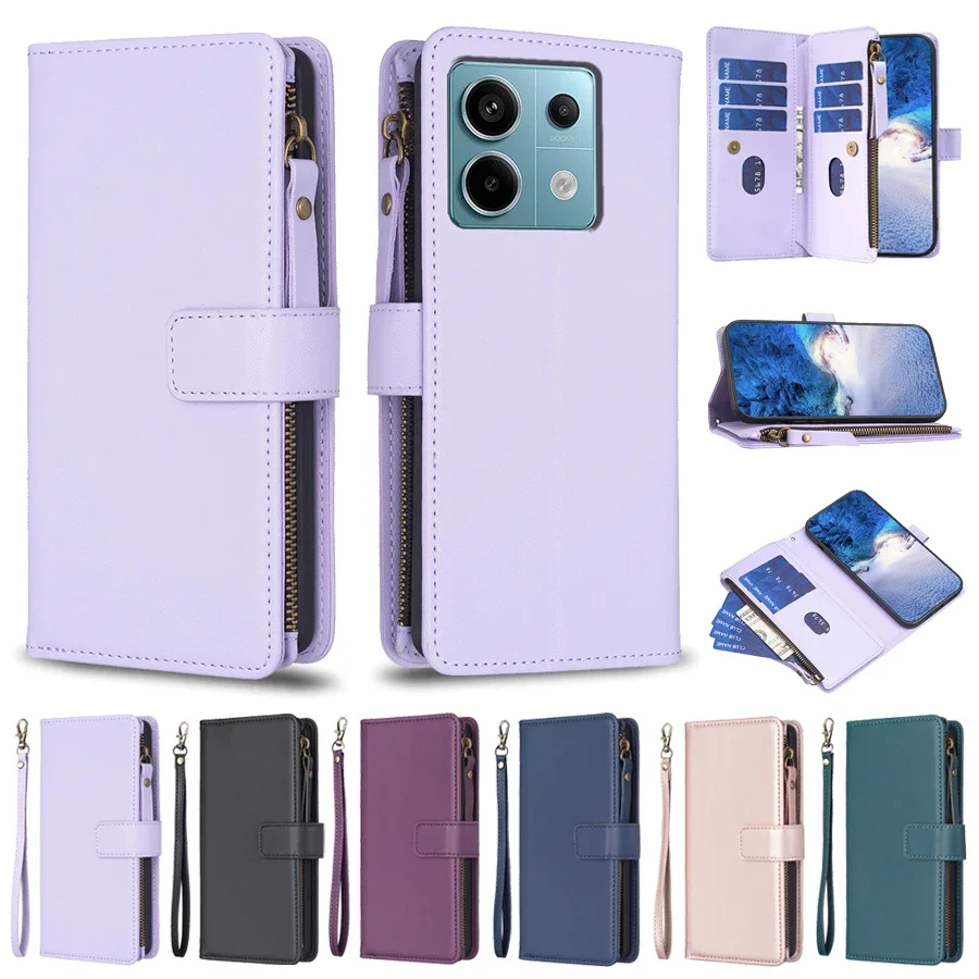 Wallet Multi-Card Zipper Flip Leather Case For Xiaomi Redmi 13C 12 12C 10C Note 13 Pro Plus 12S 11 10 9 Poco X6 C65 M6 Pro 11T