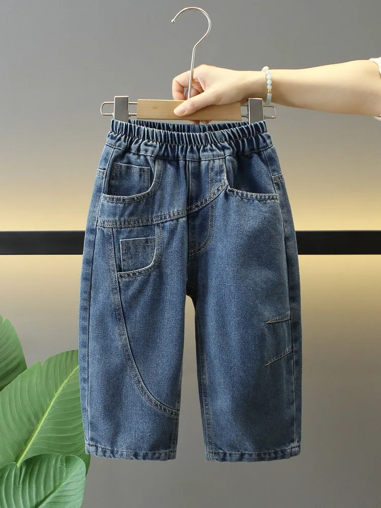 2-10 Years New Jeans Baby Boys Jeans Elastic Waist Outside Children's Trousers Spring Autumn Fashion Kids Straight Pants