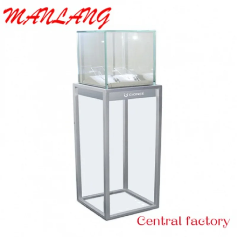 CustomJewelry Store Up Display Custom Glass Round Pedestal Cabinet Lockable Vitrine Jewelry Showcase Display with LED Light