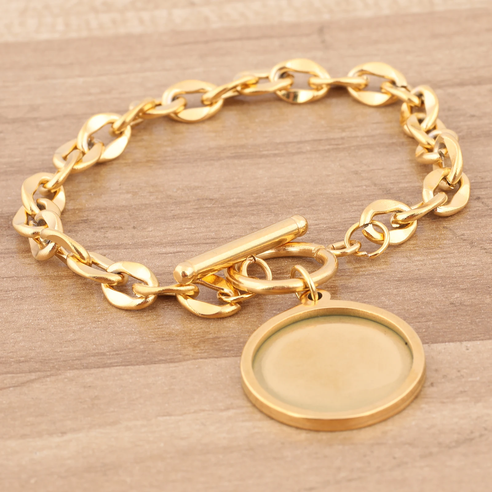 2pcs Stainless Steel Chain Bracelets Base Blanks Gold Plated Fit 20mm Cabochon Bracelet Bezel Setting Trays Diy Jewelry Findings