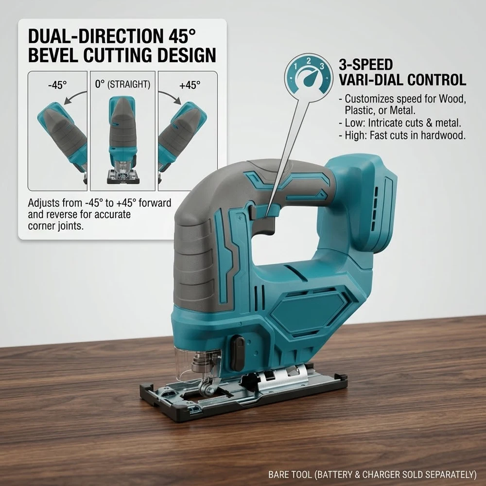 Electric Jig Saw Portable Multifunction Carpenter Power Tool Variable Speeds Curved Saw For Makita/Dewalt/Milwaukee 18V Battery