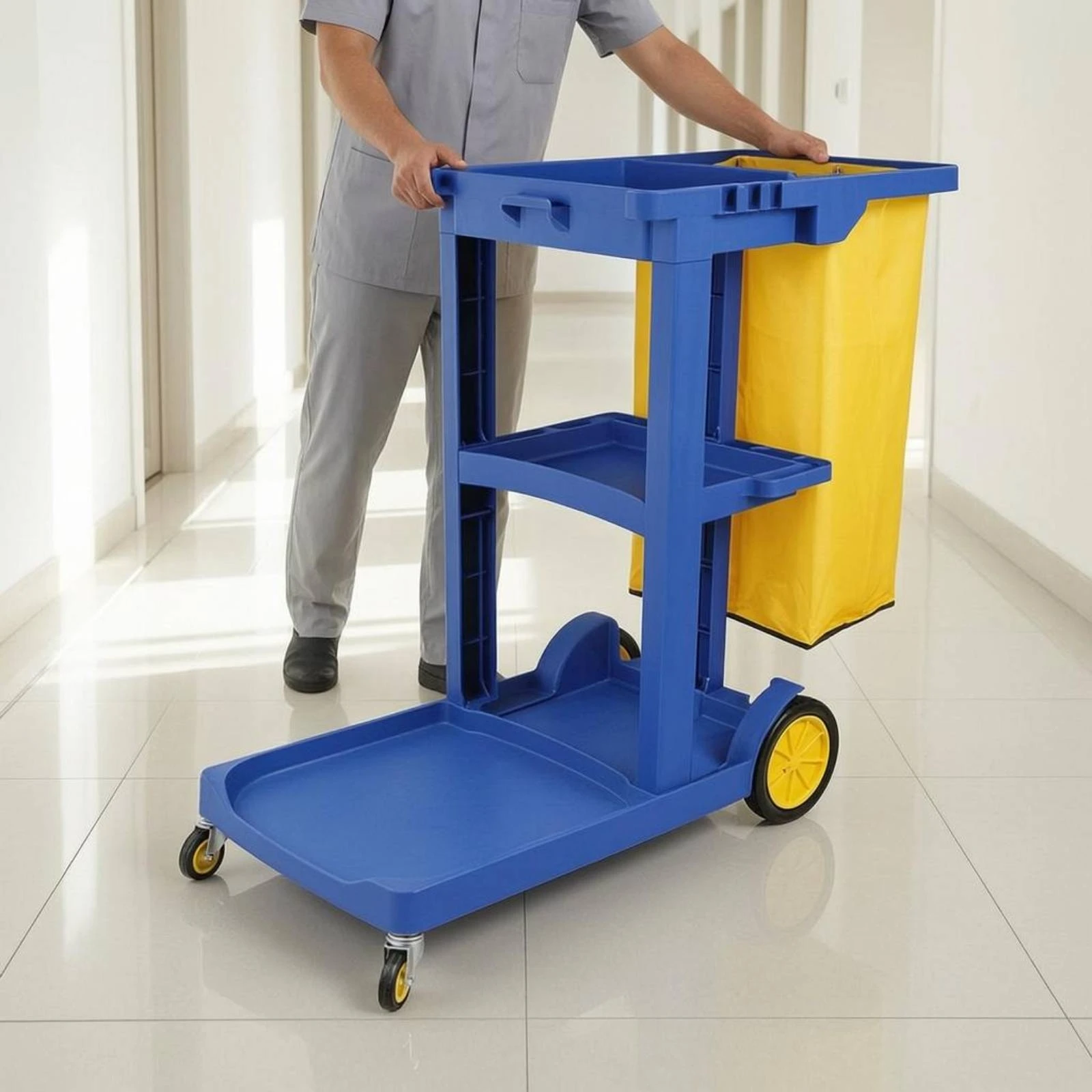 Rolling Cleaning Trolley uncoveredFrame Cleaning Trolley Household Organizer Textile Storage Bag Lower Tray