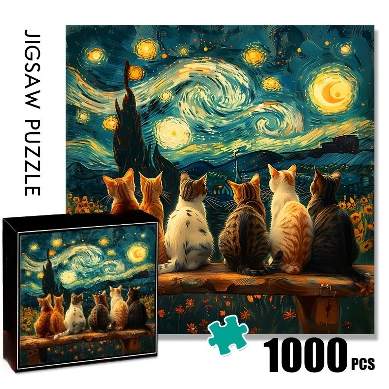 

500/1024PCS Jigsaw Puzzle Starry Sky Colored Cat Art For Adults Great Weekend Relaxation And Family Fun