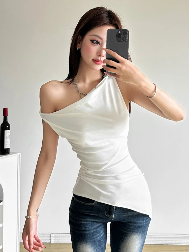 Casual Women Blouse Slim Tank Tops Fashion Sleeveless Black Gothic Vest Female Korean Streetwear Sexy Camisole Summer 2024