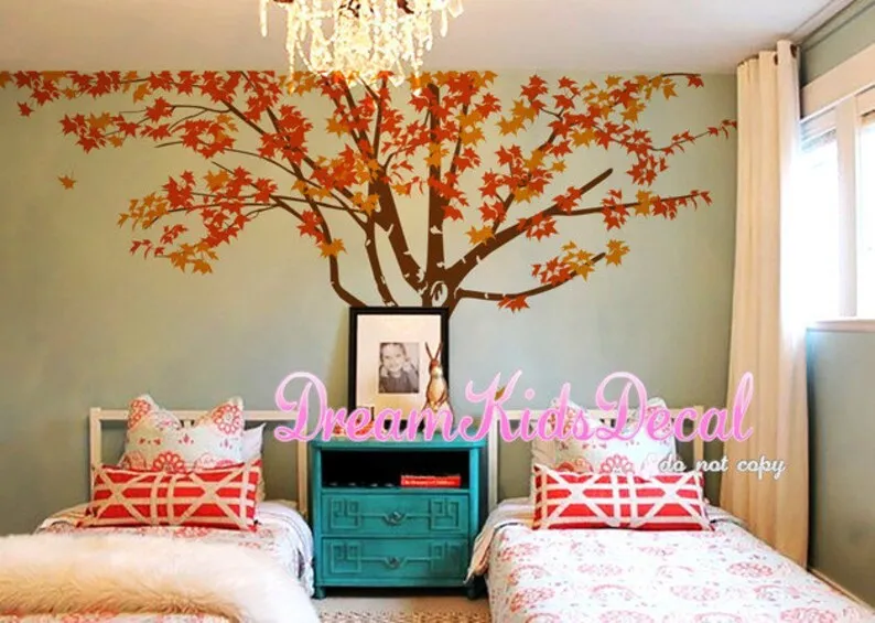 Maple Tree wall decals Wall sticker Wall Murals, Large tree for twins, Nursery Tree Decal, Maple tree decal, Kid's room Decal-DK