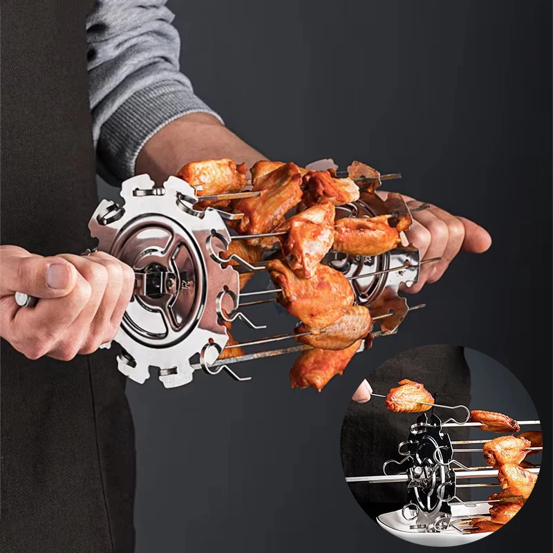Edelstahl-Ofen-Grillkäfig, rotierende Grillspieße, hitzebeständig, antihaftbeschichtet, Kebab-Maker, Maschine, Luftfritteuse, elektrisches Ofenwerkzeug
