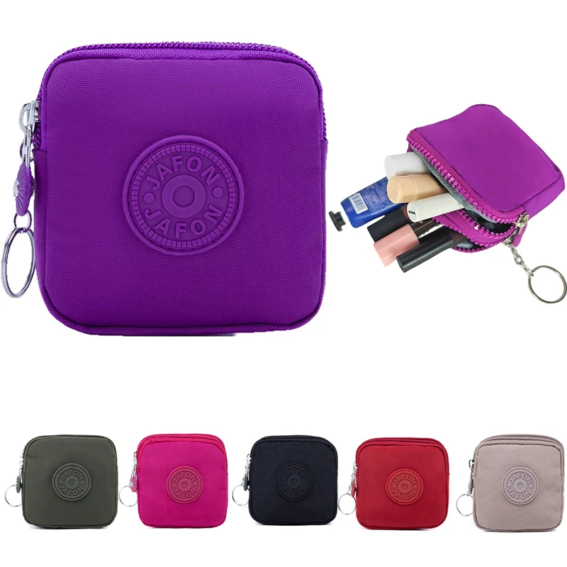 

Mini 3 Inch Square Double Nylon Zippered Coin Purse Women's Wallet for Credit Cards, ID, Keys and Headphones.