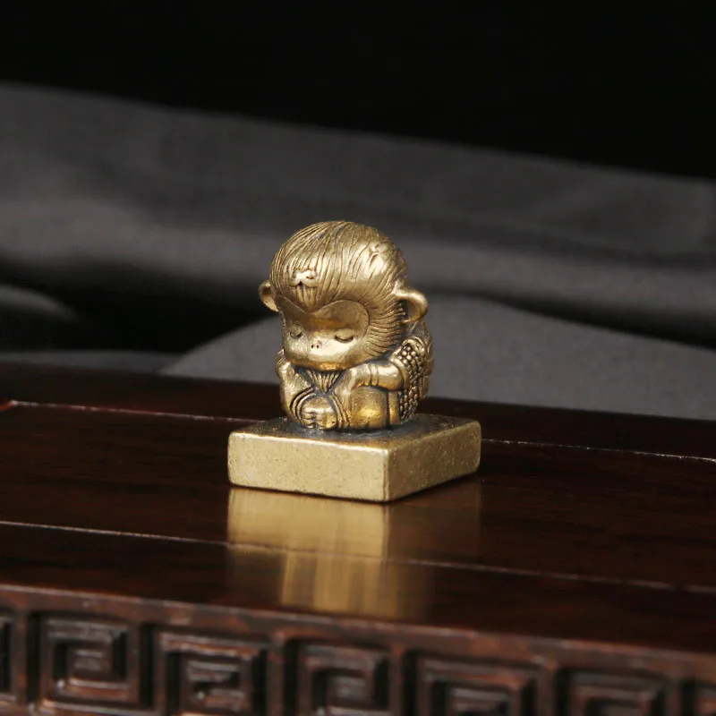 Brass Sun Wukong Desktop Ornament Supreme Treasure Copper Seal Creative Cultural And Decorative Bronze Ware Decor  Anime Figures