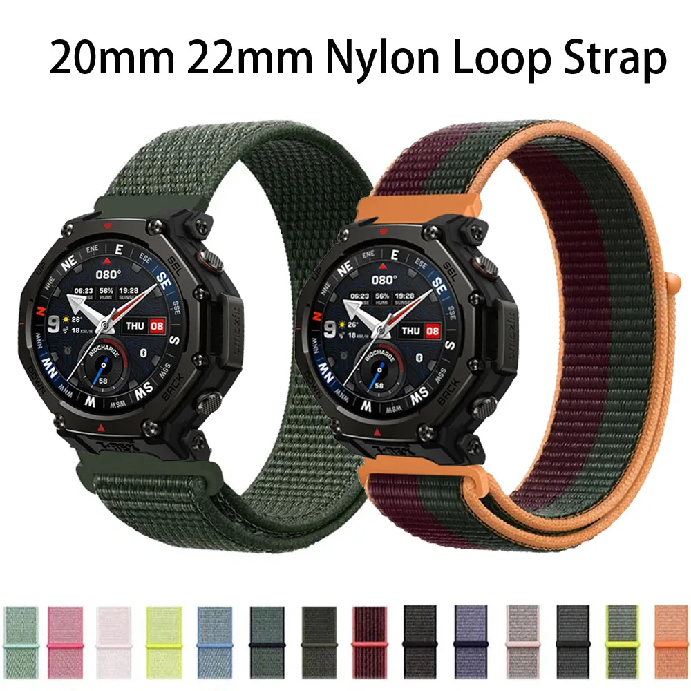 20mm 22mm Nylon Loop Strap for Amazfit T-Rex3 Pro 48mm 44mm/Active 2 Square Breathable Band for Amazfit Balance 2/Bip 6/Active 2