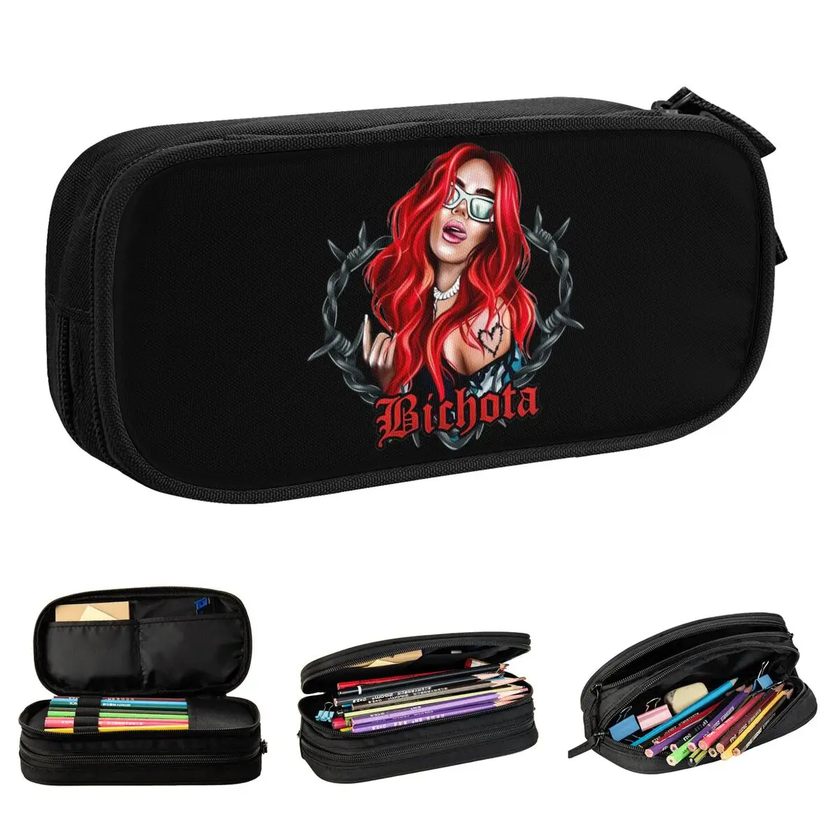 Karol G Bichota Barbed Wire Heart Tattoo Pencil Cases Cute Pen Box Bags Girls Boys Large Storage Office Cosmetic Pencil Box