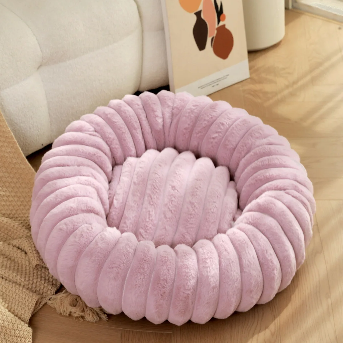 40-80cm Fluffy Pets Dogs Beds Large Round Dog Bed Super Warm Soft Cat House Plush Cat Nest Winter Big Bed