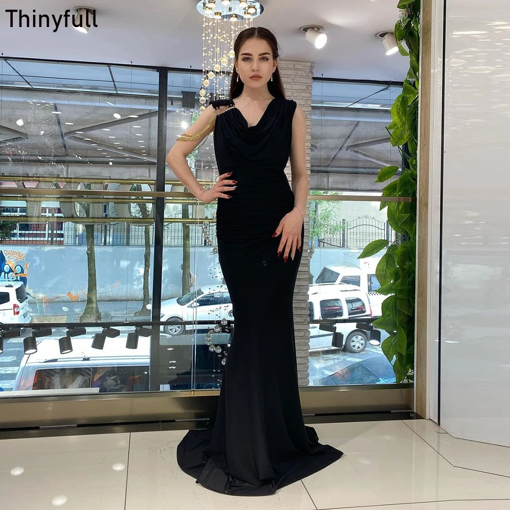 

Thinyfull Elegant Mermaid Black Prom Dress V-neck Sleeveless Saudi Arabic Long Evening Party Gowns 2023 Dubai Formal Event Dress