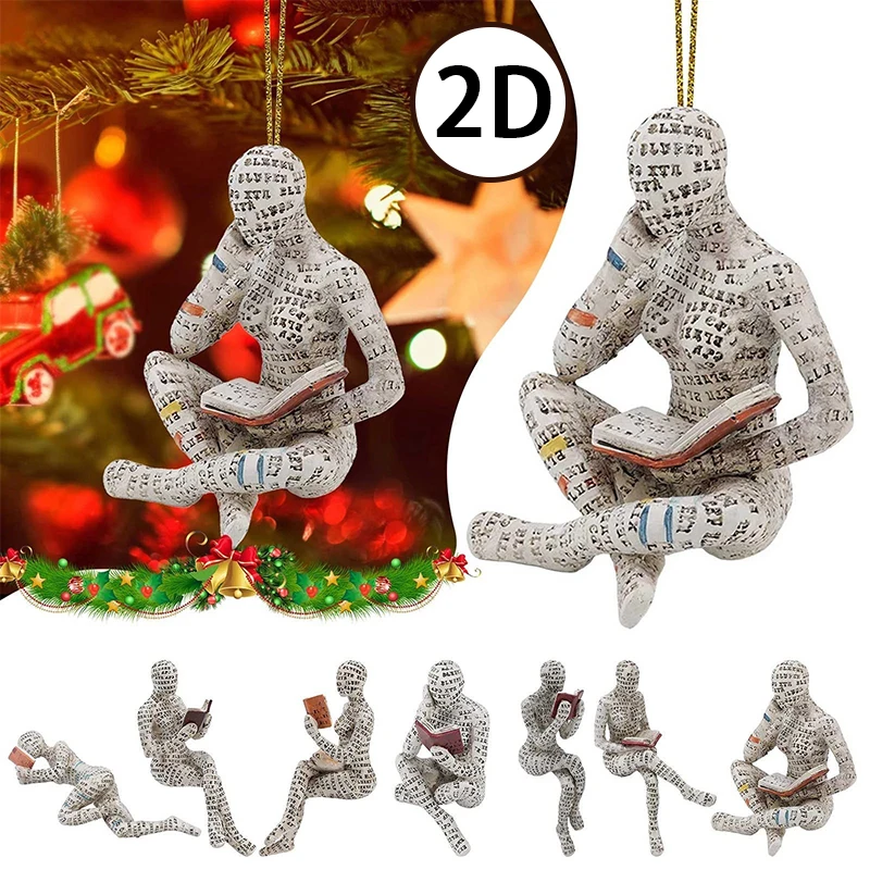 Fashion Reading Women Statue Thinker Style Pendant 2D Reading Statue Pendant Acrylic Pulp Woman Reading Pendant Home Decoration