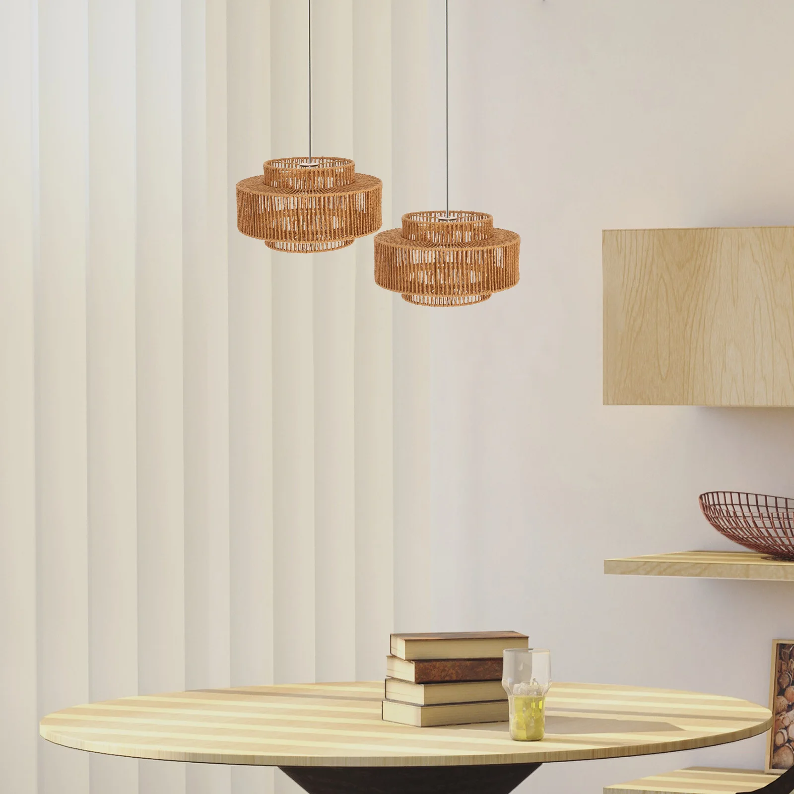 

Paper Rope Lamp Shade Woven Rattan Pendant Light Fixture Mid Century Modern Black Hanging Lightshade For Home Restaurant Decor