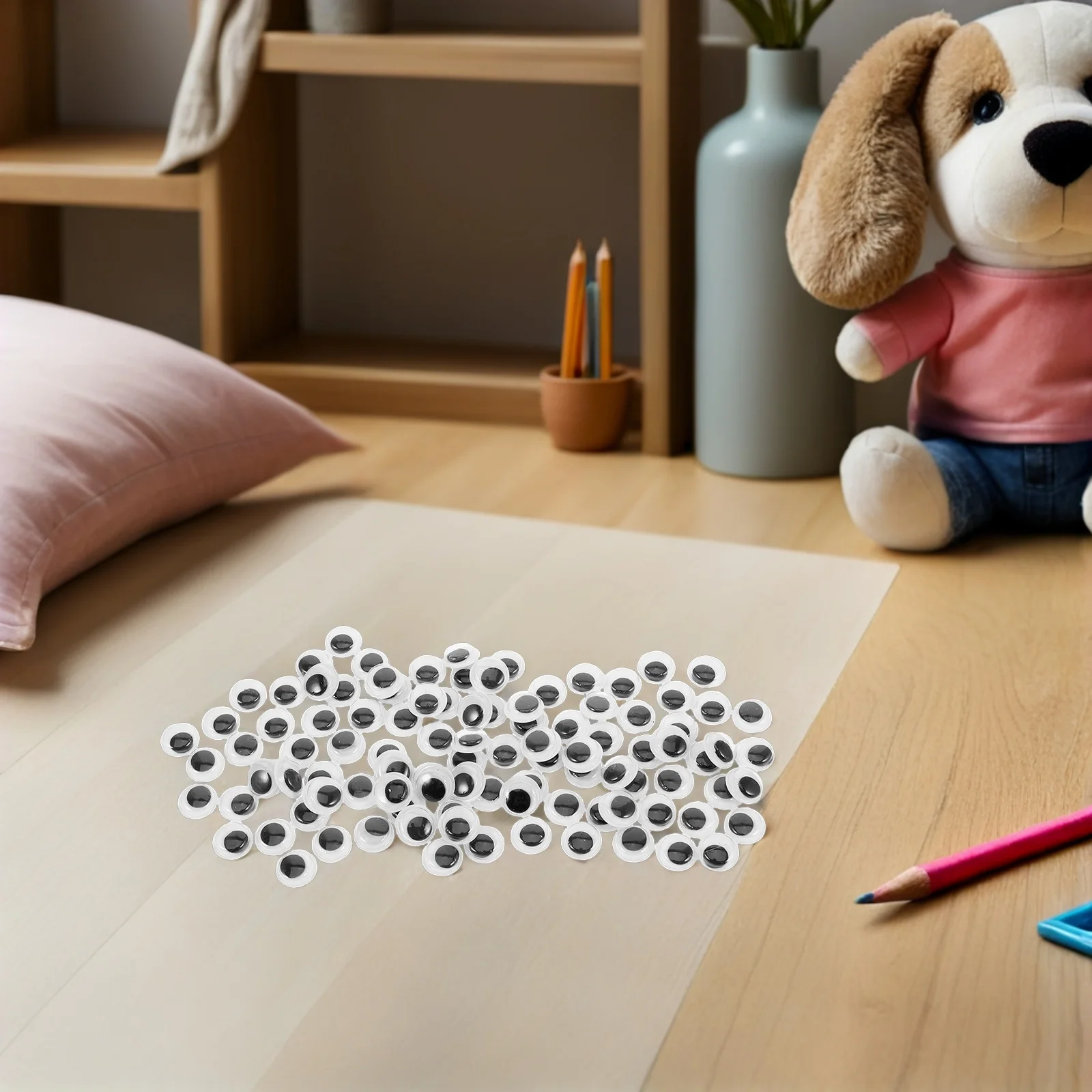 100 szt. Ruchome Oczy na Naklejkach Samoprzylepnych z Plastiku do Tworzenia Marionetek DIY, Akcesoriów do Pluszaków i Robótek na Szydełku