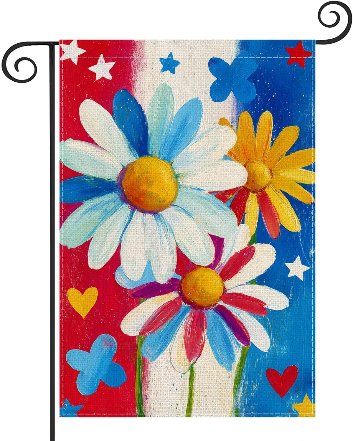 Colorful Daisy Garden Flag 12x18 Inch, Double Sided Spring Summer Outdoor Yard Flag, Patriotic Red White Blue Floral Welcome yyi