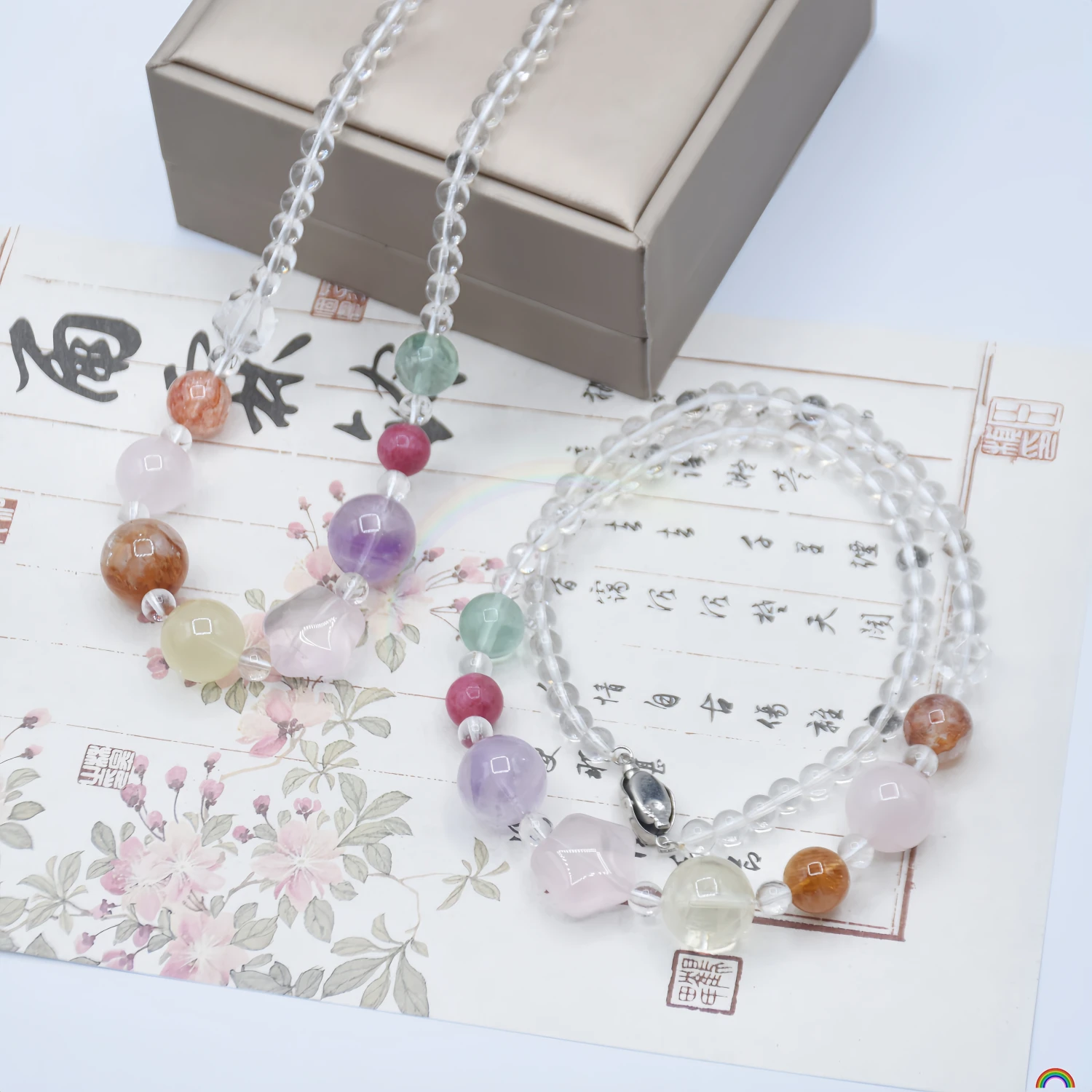 Natural Multi Treasure Crystal Necklace Star Dopamine Jinse Hua Nian Purple Pink Yellow Crystal Simple Necklace Rwbuy