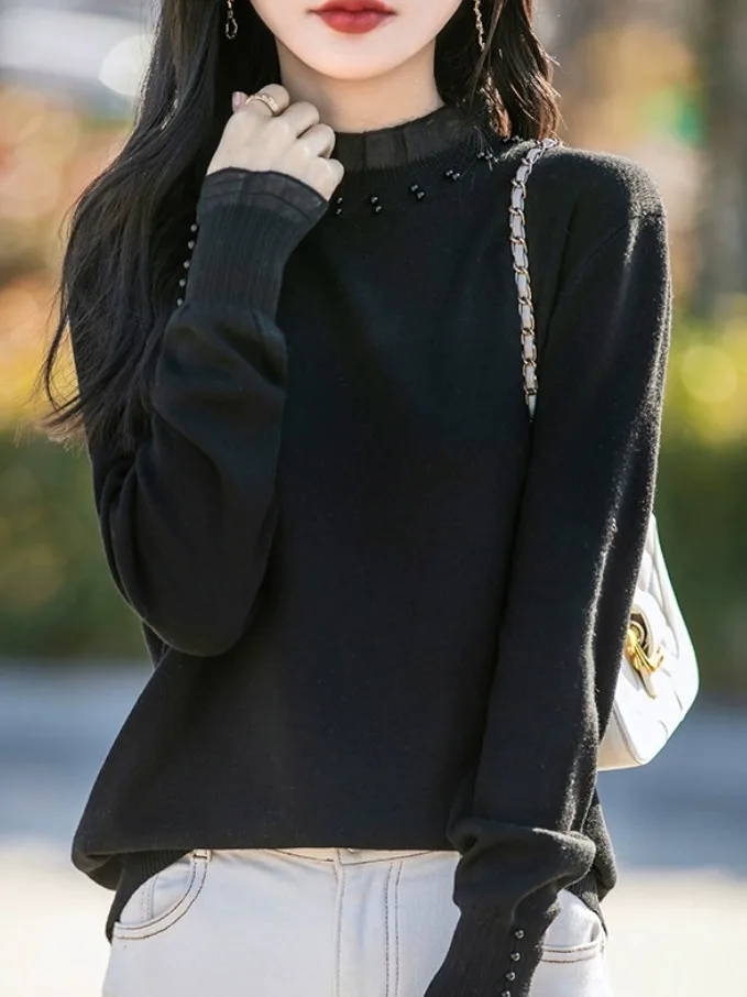 العلامة التجارية المخرج المرأة محبوك الدانتيل قاعدة irt الخريف الشتاء ملابس داخلية لؤلؤة مزين سترة لينة مزيج طويل Sve Regula...