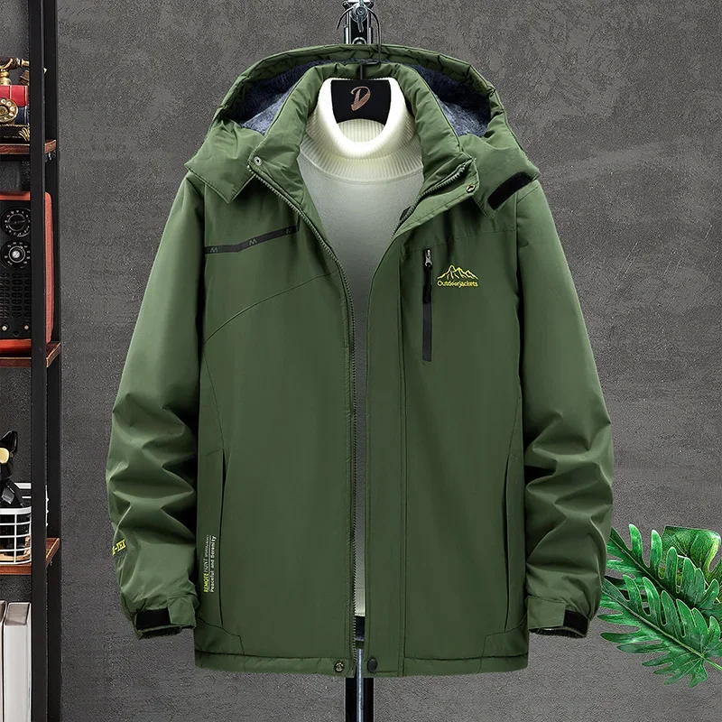 Veste d'automne et d'hiver pour hommes Mode décontractée Poignées imprimées Chapeau amovible Alpinisme Camping Manteau imperméable Grand M-9XL pour hommes