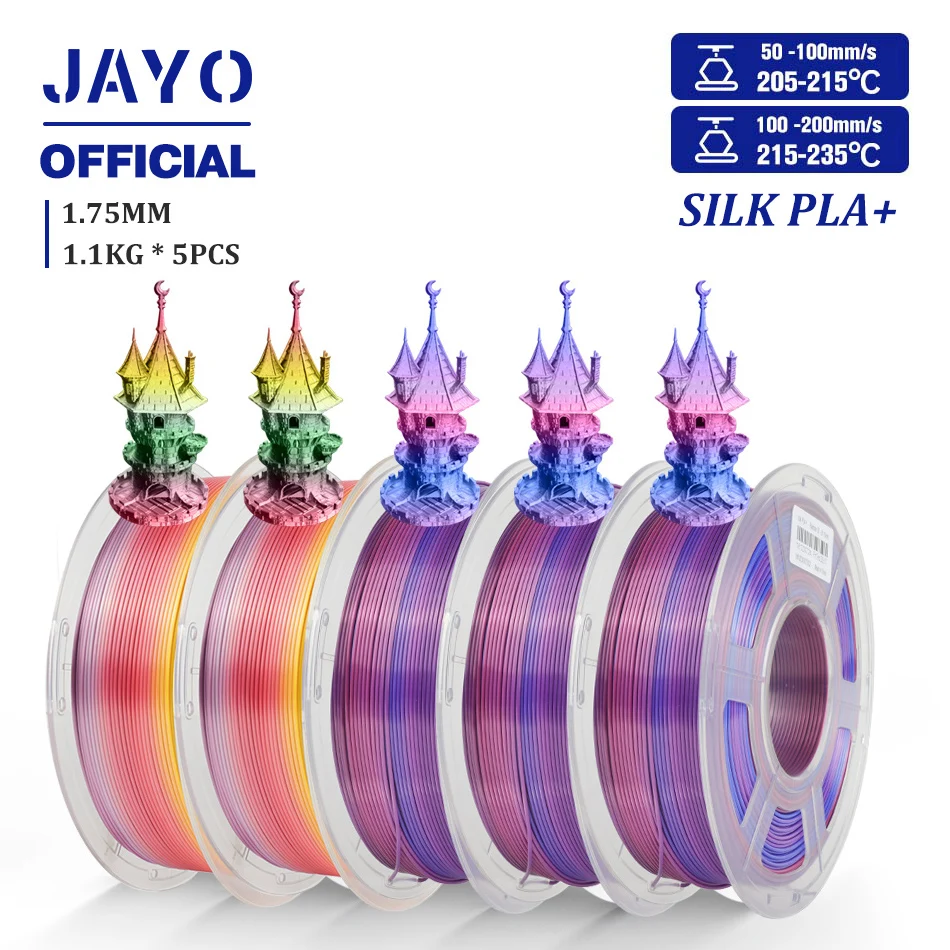 JAYO TPU SEIDE 3D-Drucker-Filament 98A TPU-Filament 1,75 mm Seide Regenbogen SEIDE PLA PLUS 3D-Filament Glänzende Seidenoberfläche 5 Rollen/Set 5