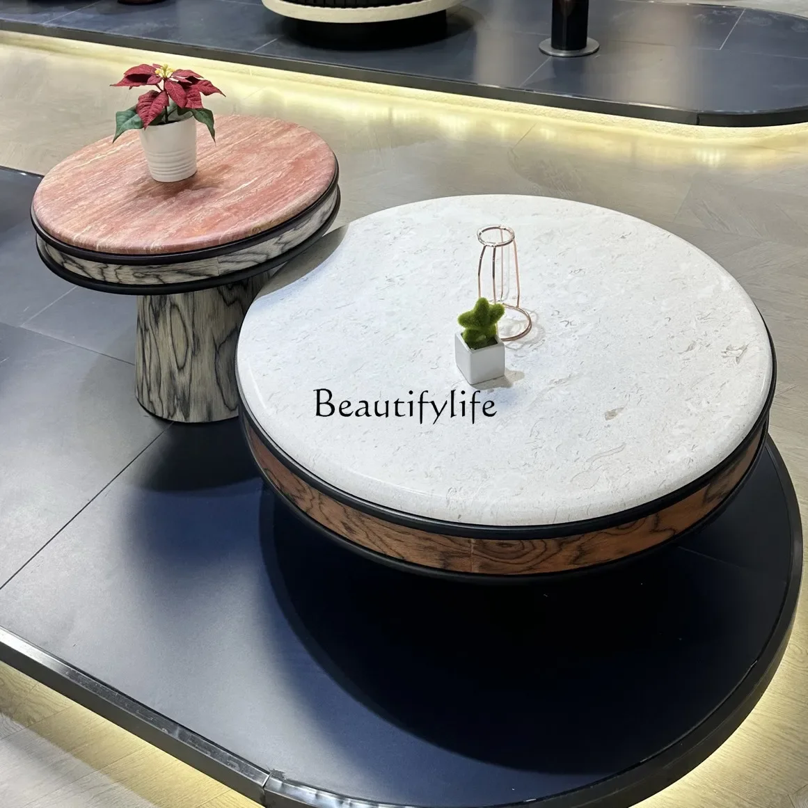 

LXItalian minimalist round solid wood coffee table wabi-sabi wind size round table child and mother short coffee tableSSS