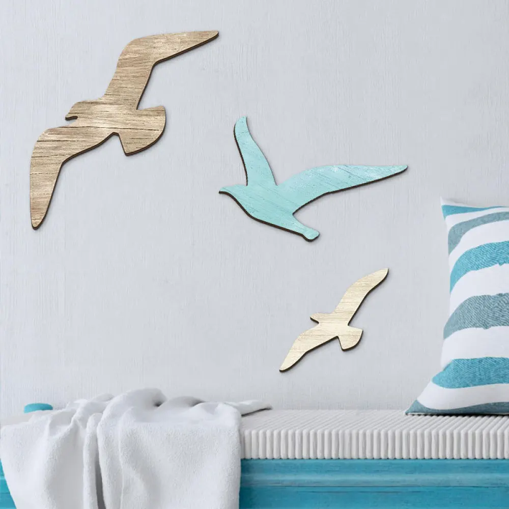Modern Minimalist Wooden Bird Hanging Decor Ocean Style Wall Ornament Seagull Shape Craft For Bedroom Home Decor