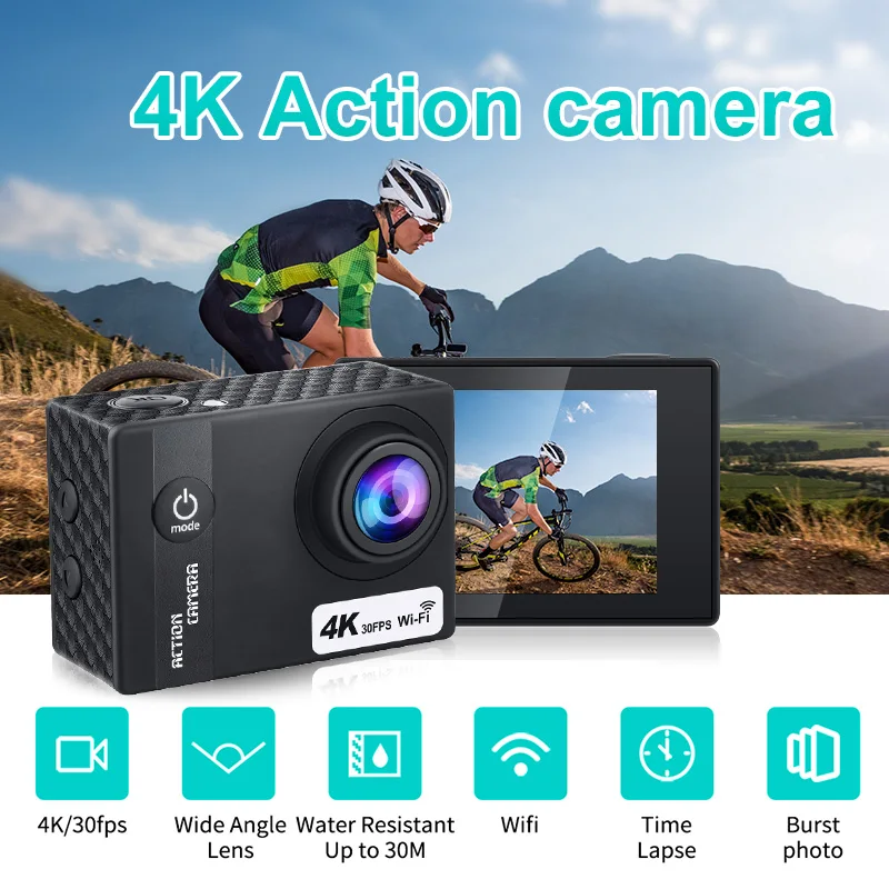 4K30FPS Action Camera 16MP Underwater Waterproof Case Outdoor Sports Helmet Video Recording Cameras With 2.0 HD Screen