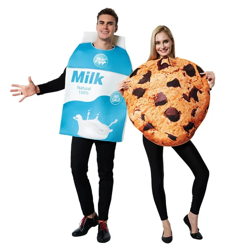 

Adult Funny Milk & Cookie Cosplay Costume Men Women Halloween Food Couple Outfits Carnival Easter Purim Fancy Dress