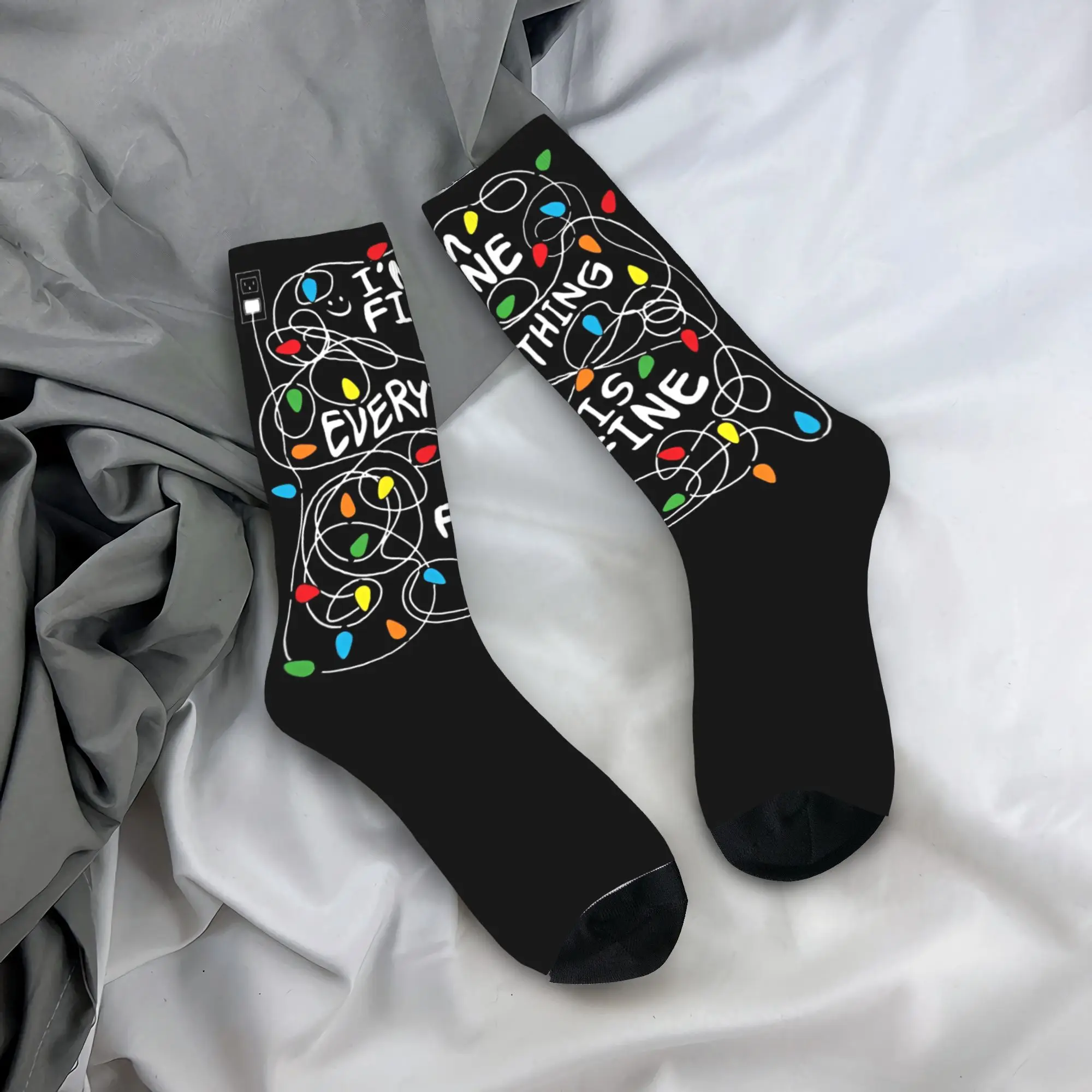 

Merry XmasI'm fine Everything Is Fine Christmas Lights Socks Retro Stockings Autumn Non Skid Couple Socks Quality Printed Socks