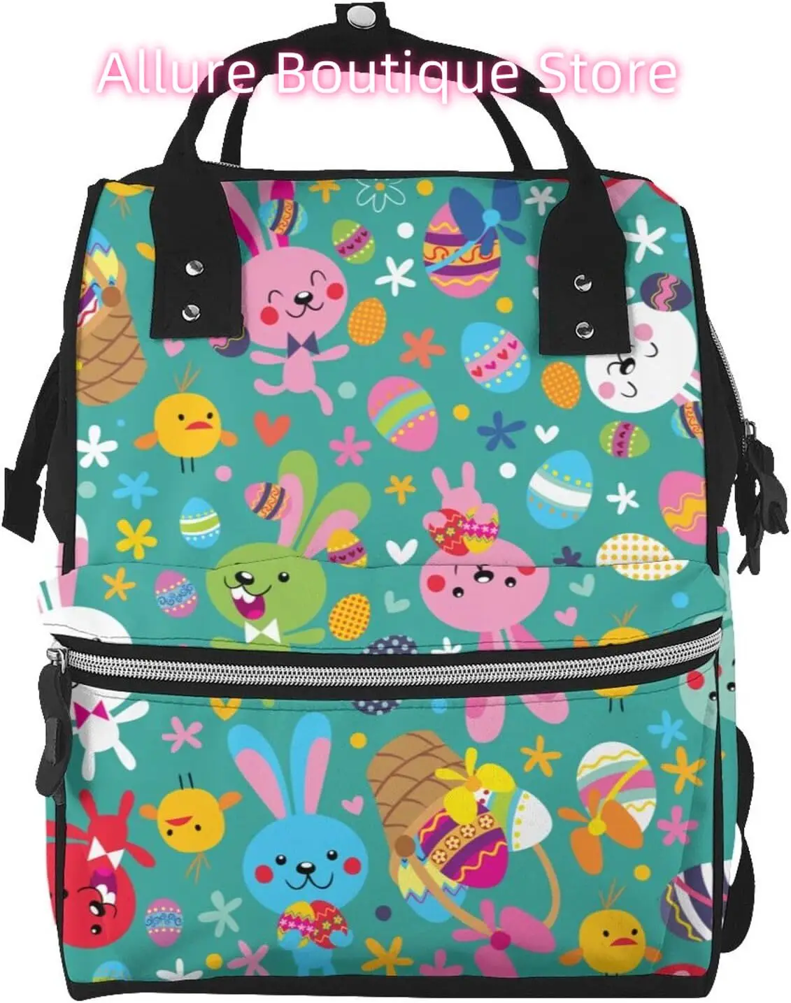 

Easter Colorful Rabbit Diaper Bag Backpack for Women Large Capacity Nappy Bag Multifunction Waterproof Mummy Backpacks for Mom D
