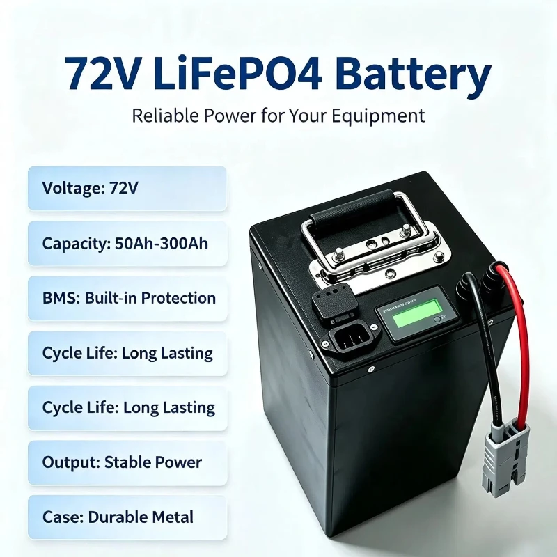 72V  Lithium Battery 50Ah 70Ah 90Ah 100Ah 150Ah 180Ah 200Ah 300Ah Lifepo4 Batteria for 3000W 7000W Tricycle Motorcycle EV RV