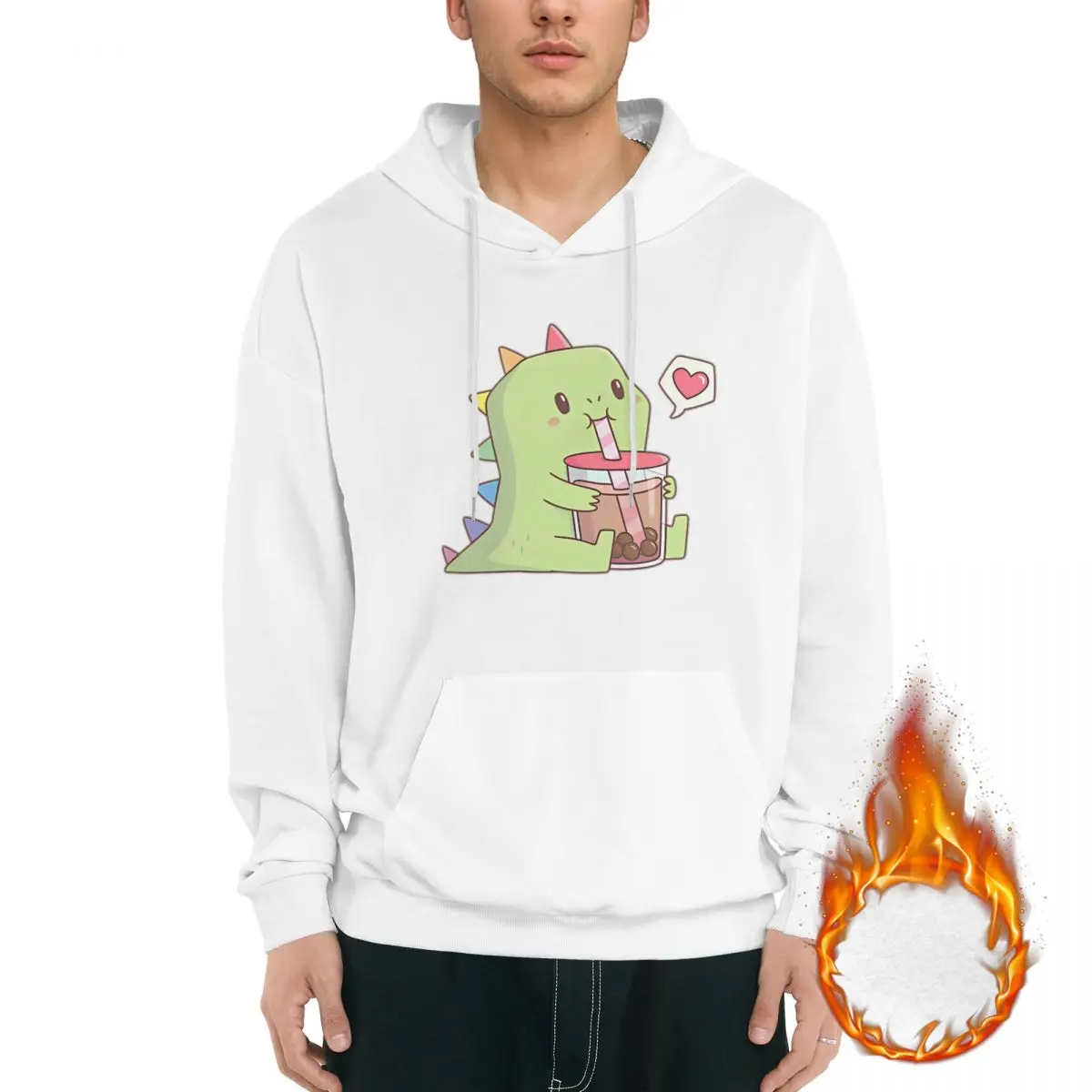 Cute_Dino_with_Rainbow_Spikes_Loves_Bubble_Tea_Logo Hoodie Mode Herren Neue Freizeit Straßenkleidung