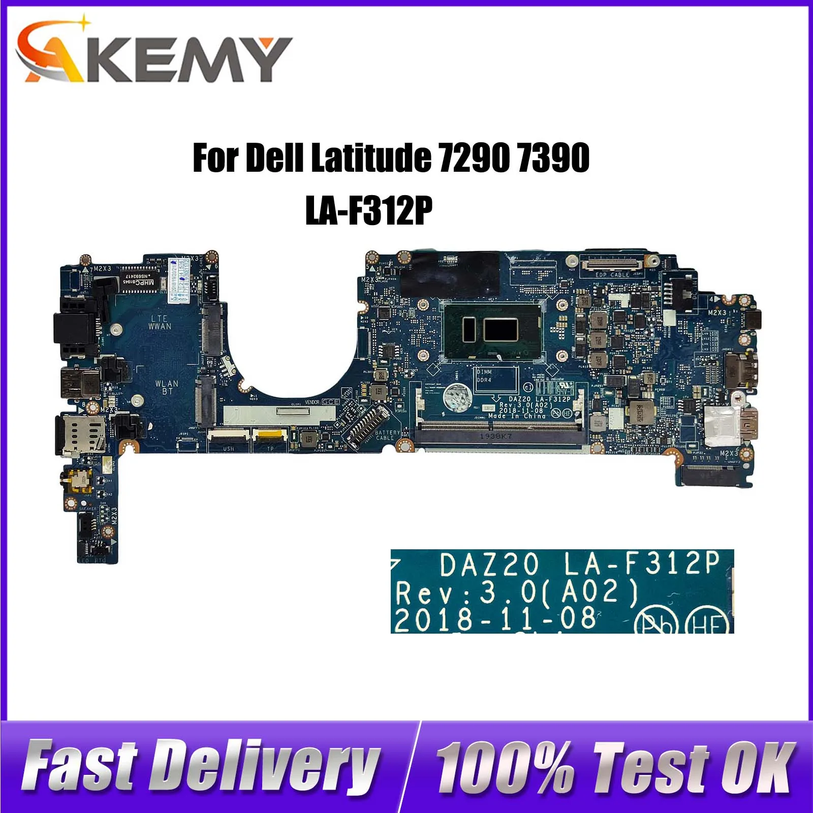 

Computer Mainboard For Dell Latitude 7290 7390 Laptop Motherboard 0T64M2 0YFP8K 0X225 0YJNVF LA-F312P I3 I5 I7 7th 8th Gen CPU