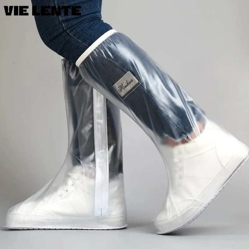 1Pair UNISEX High Tube Rain Shoe Cover with Pressed Edges and Thickened Sole Wear Resistant Non-slip Waterproof Rain Cover
