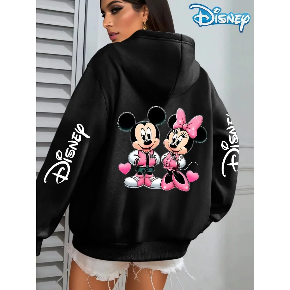 Disney Couple Mickey and Minnie Cartoon Print Women Men Hoodies 2025 Autumn/Winter New Korean Edition Loose Casual Oversize Coat
