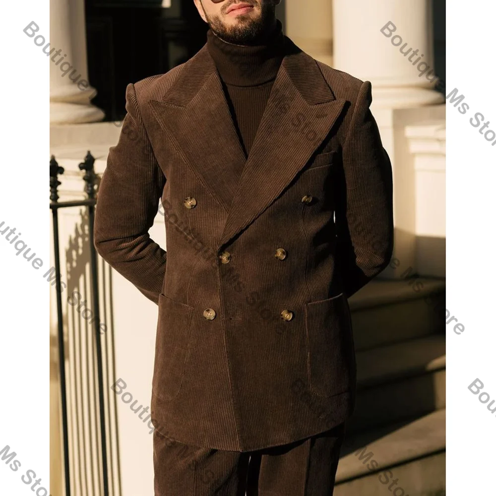 

High-end Brown Double Breasted Men Suit Two Pieces(Jacket+Pants) Outfits Casual Party Prom Wedding Set
