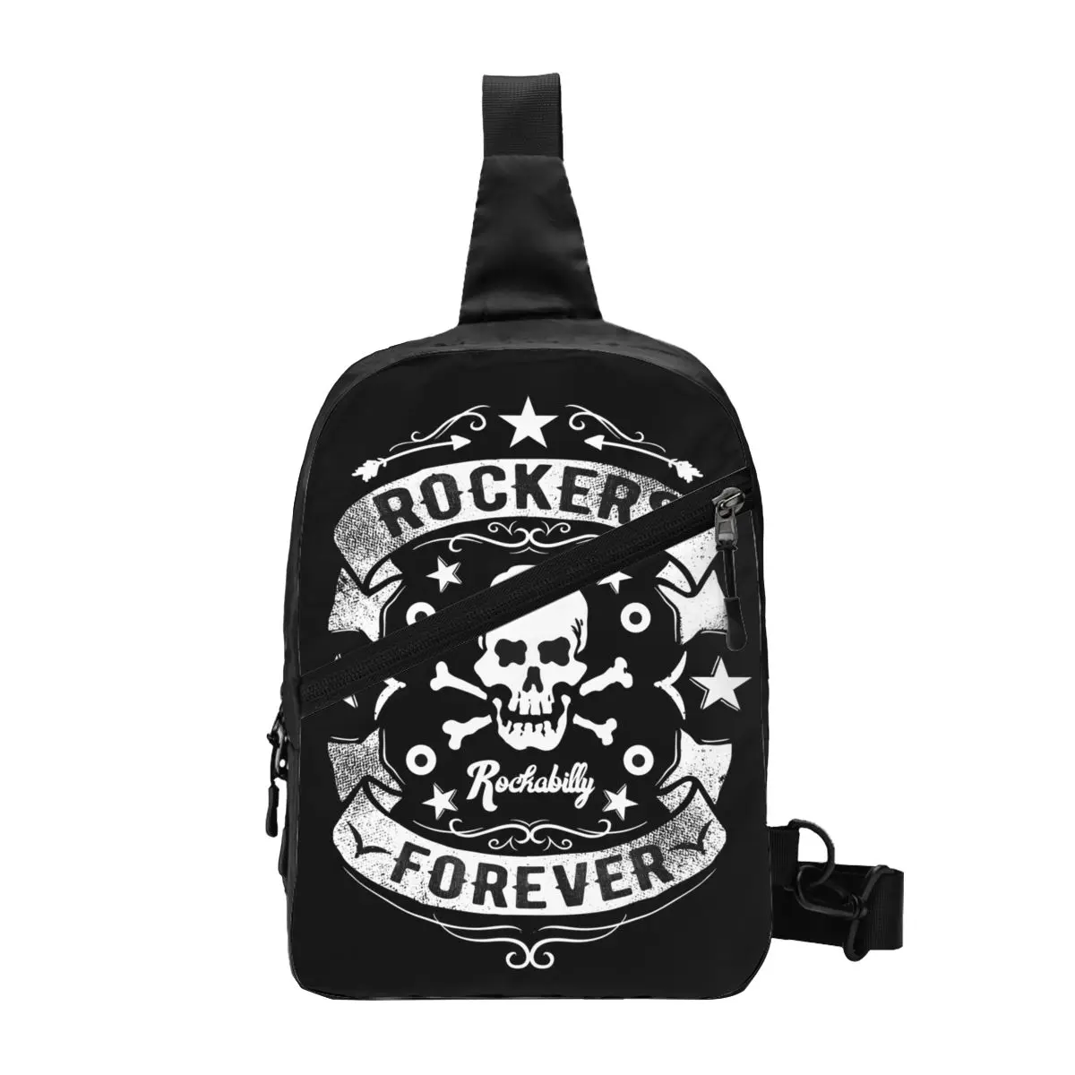 Retro Bikers Skull Vintage Motorcycle Rocker Rockabilly Sling Bags for Travel Hiking Chest Crossbody Backpack Shoulder Daypack