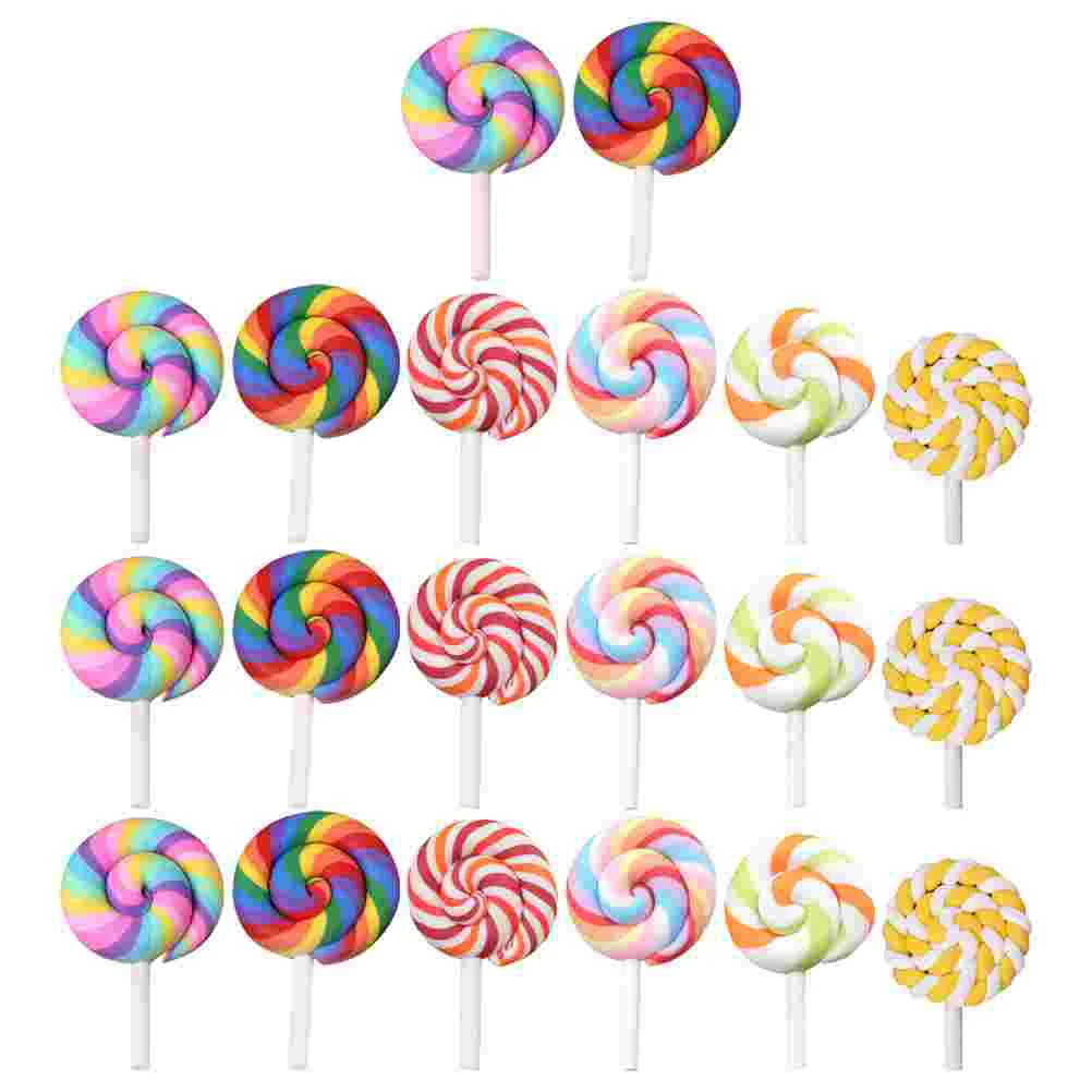 20 Pcs Simulation Lollipop DIY Crafts Candy Embellishments Mini Decors Lollipops Clay Exquisite Polymer